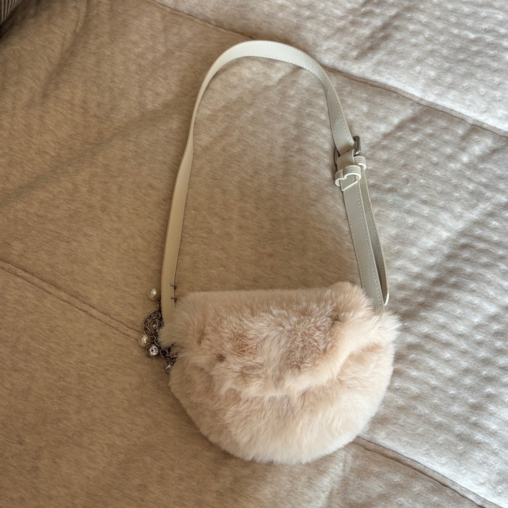 Zara Cream Faux Fur Shoulder Bag
